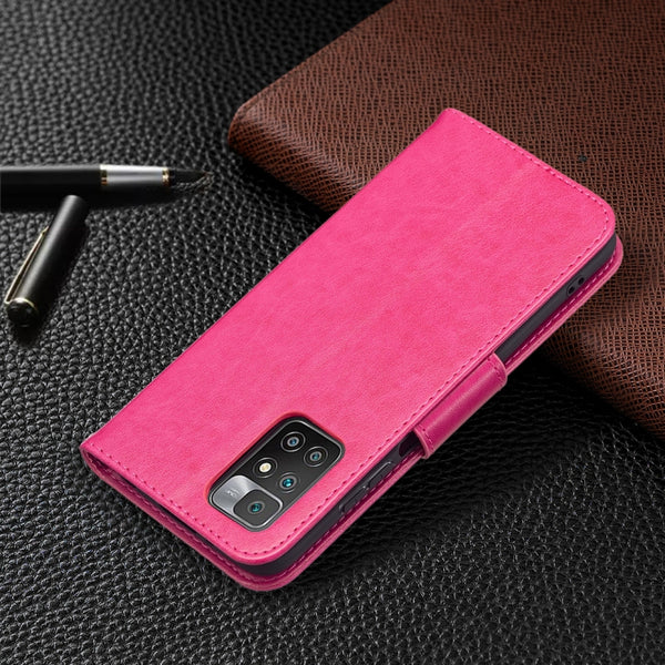 For Xiaomi Redmi 10 Two Butterflies Embossing Pattern Horizontal Flip Leather Case with...(Rose Red)