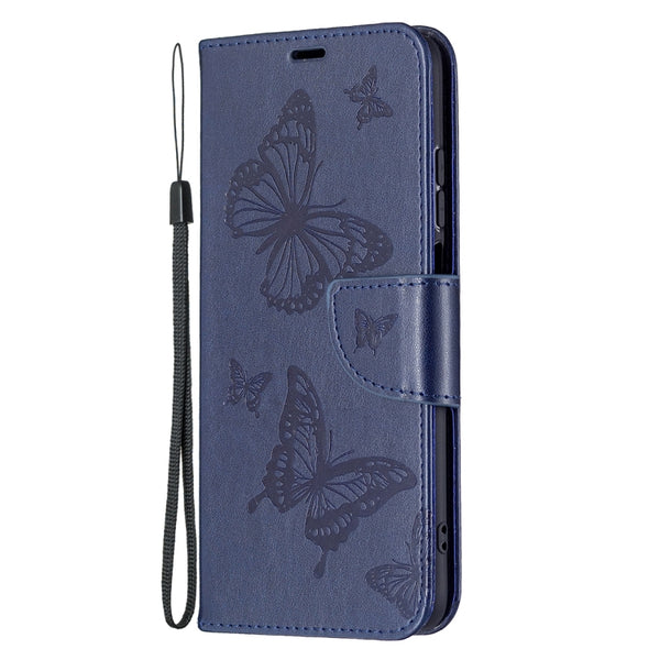 For Xiaomi Redmi 10 Two Butterflies Embossing Pattern Horizontal Flip Leather Case wit...(Dark Blue)