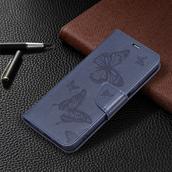 For Xiaomi Redmi 10 Two Butterflies Embossing Pattern Horizontal Flip Leather Case wit...(Dark Blue)