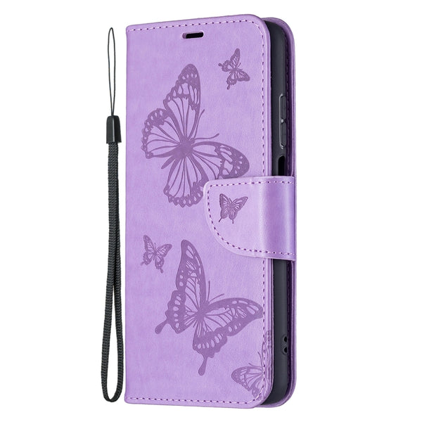 For Xiaomi Redmi 10 Two Butterflies Embossing Pattern Horizontal Flip Leather Case with H...(Purple)