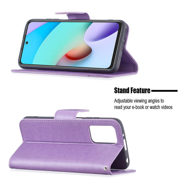 For Xiaomi Redmi 10 Two Butterflies Embossing Pattern Horizontal Flip Leather Case with H...(Purple)