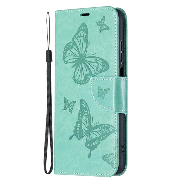 For Xiaomi Redmi 10 Two Butterflies Embossing Pattern Horizontal Flip Leather Case with Ho...(Green)