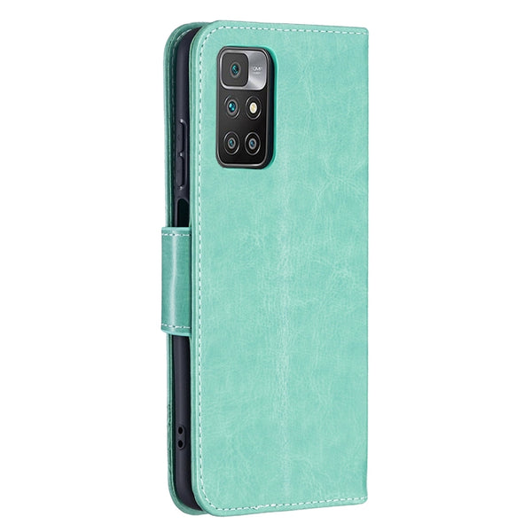 For Xiaomi Redmi 10 Two Butterflies Embossing Pattern Horizontal Flip Leather Case with Ho...(Green)