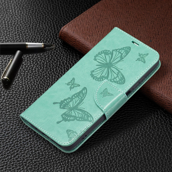 For Xiaomi Redmi 10 Two Butterflies Embossing Pattern Horizontal Flip Leather Case with Ho...(Green)