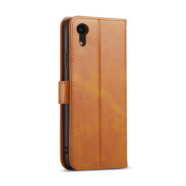 For iPhone XR Calf Texture Buckle Horizontal Flip Leather Case with Holder & Card Slots & ...(Khaki)