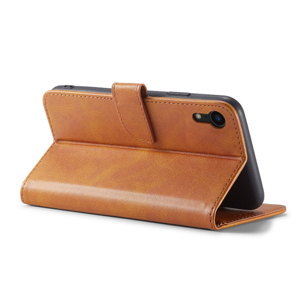 For iPhone XR Calf Texture Buckle Horizontal Flip Leather Case with Holder & Card Slots & ...(Khaki)