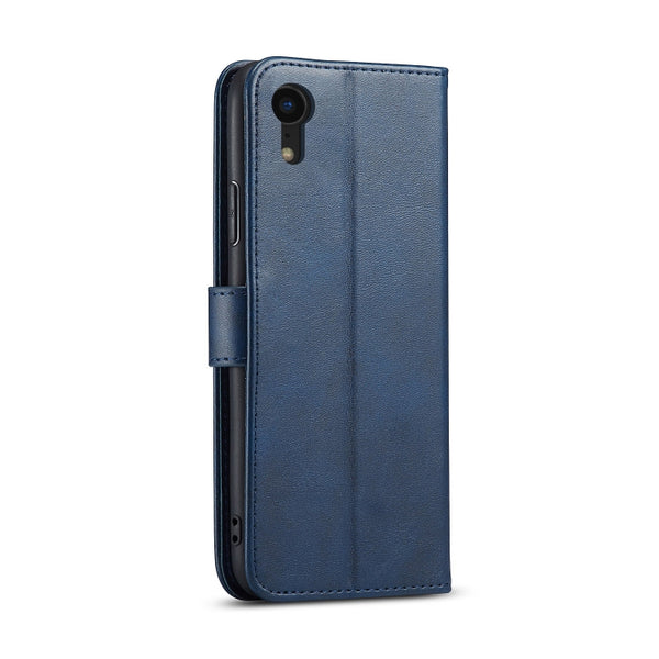 For iPhone XR Calf Texture Buckle Horizontal Flip Leather Case with Holder & Card Slots & W...(Blue)