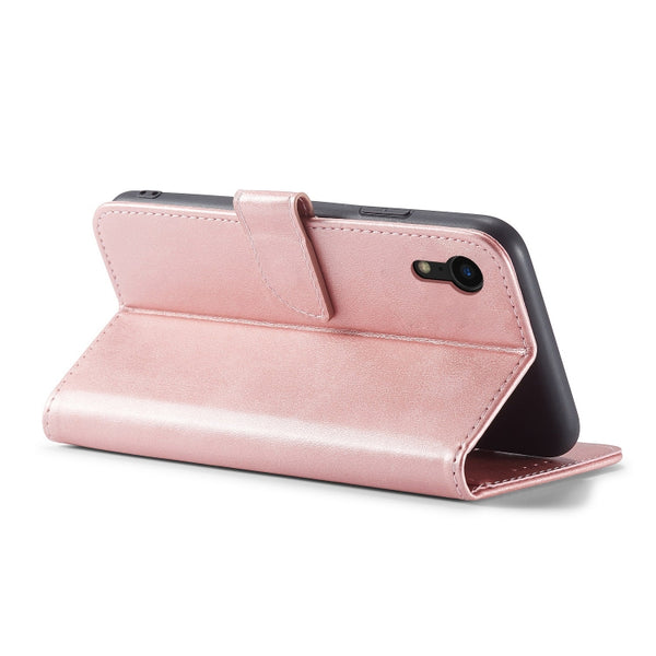 For iPhone XR Calf Texture Buckle Horizontal Flip Leather Case with Holder & Card Slot...(Rose Gold)