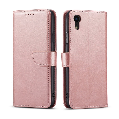 For iPhone XR Calf Texture Buckle Horizontal Flip Leather Case with Holder & Card Slot...(Rose Gold)