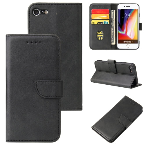 For iPhone SE 2022 SE 2020 8 7 Calf Texture Buckle Horizontal Flip Leather Case with Holde...(Black)