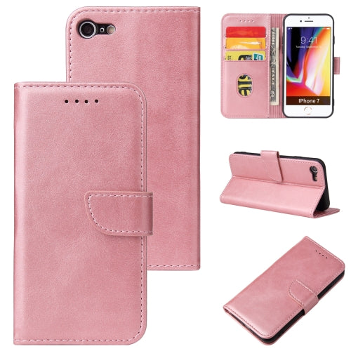 For iPhone SE 2022 SE 2020 8 7 Calf Texture Buckle Horizontal Flip Leather Case with H...(Rose Gold)