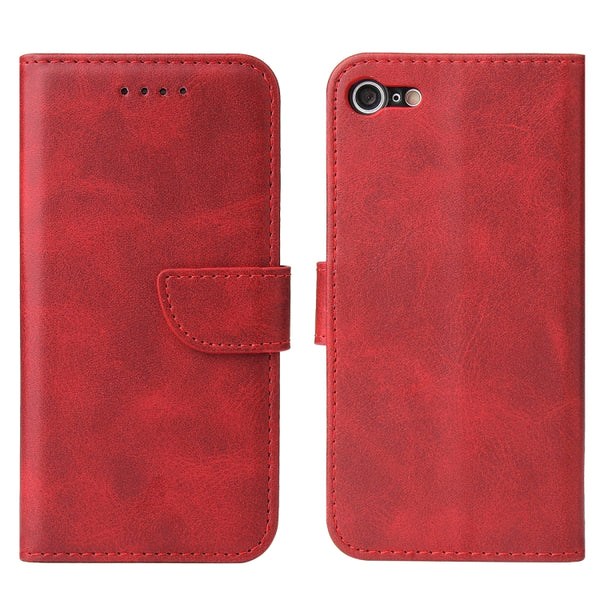 For iPhone SE 2022 SE 2020 8 7 Calf Texture Buckle Horizontal Flip Leather Case with Holder ...(Red)