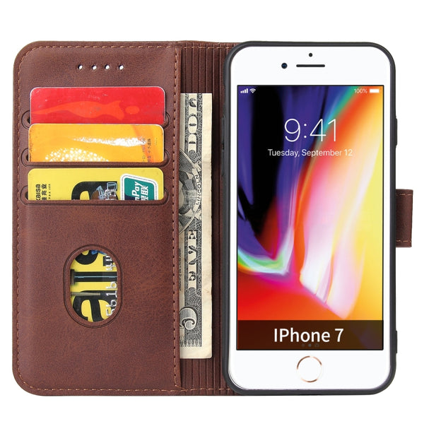 For iPhone SE 2022 SE 2020 8 7 Calf Texture Buckle Horizontal Flip Leather Case with Holde...(Brown)