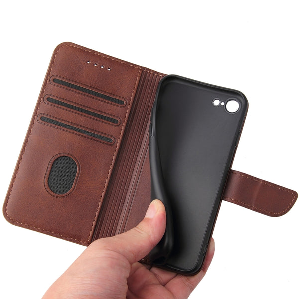 For iPhone SE 2022 SE 2020 8 7 Calf Texture Buckle Horizontal Flip Leather Case with Holde...(Brown)