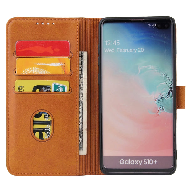 For Samsung Galaxy S10 Calf Texture Buckle Horizontal Flip Leather Case with Holder & Card...(Khaki)