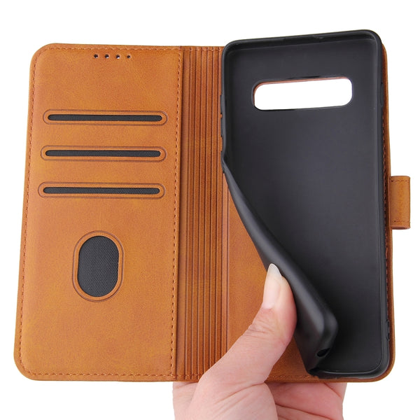 For Samsung Galaxy S10 Calf Texture Buckle Horizontal Flip Leather Case with Holder & Card...(Khaki)