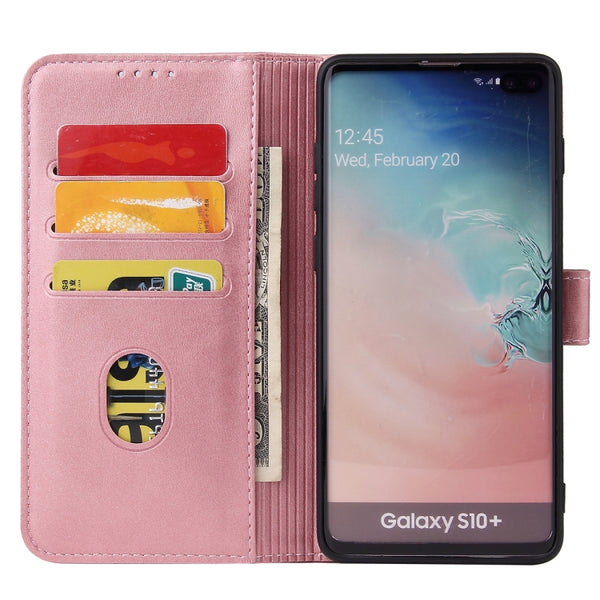 For Samsung Galaxy S10 Calf Texture Buckle Horizontal Flip Leather Case with Holder & ...(Rose Gold)