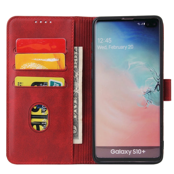 For Samsung Galaxy S10 Calf Texture Buckle Horizontal Flip Leather Case with Holder & Card S...(Red)