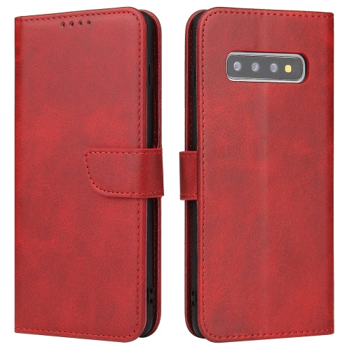 For Samsung Galaxy S10 Calf Texture Buckle Horizontal Flip Leather Case with Holder & Card S...(Red)