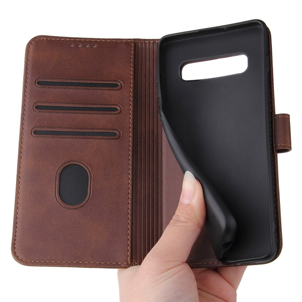 For Samsung Galaxy S10 Calf Texture Buckle Horizontal Flip Leather Case with Holder & Card...(Brown)