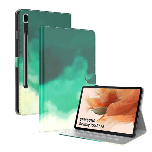 For Samsung Galaxy Tab S7 FE 12.4 inch 2021 T730 T736 Voltage Watercolor Pattern Skin...(Cyan Green)