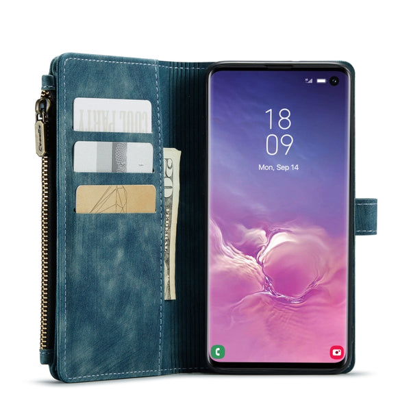 For Samsung Galaxy S10 CaseMe-C30 PU TPU Multifunctional Horizontal Flip Leather Case with ...(Blue)