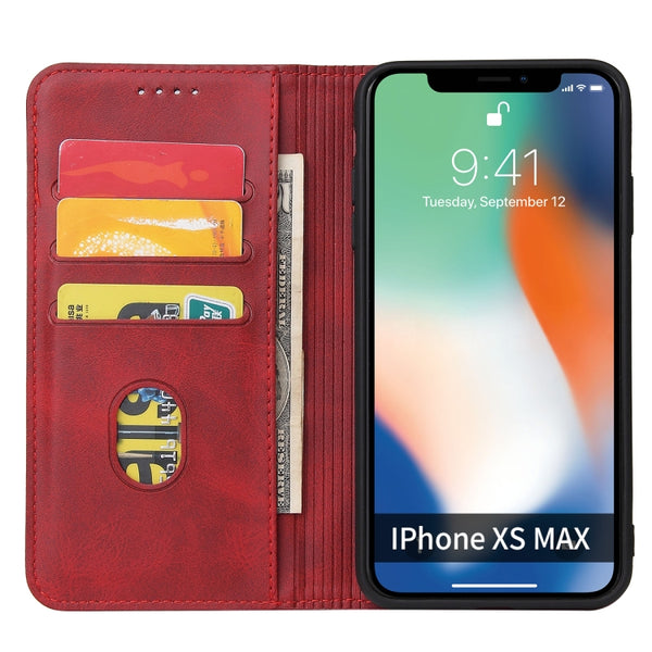 For iPhone X XS Calf Texture Magnetic Horizontal Flip Leather Case with Holder & Card Slots ...(Red)