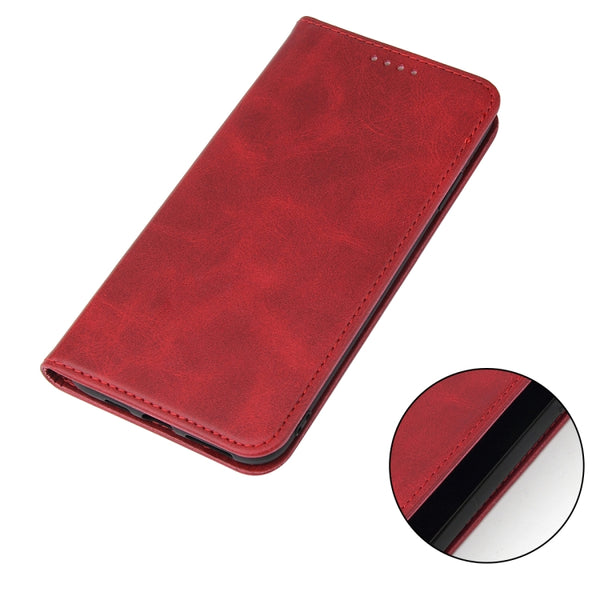 For iPhone X XS Calf Texture Magnetic Horizontal Flip Leather Case with Holder & Card Slots ...(Red)