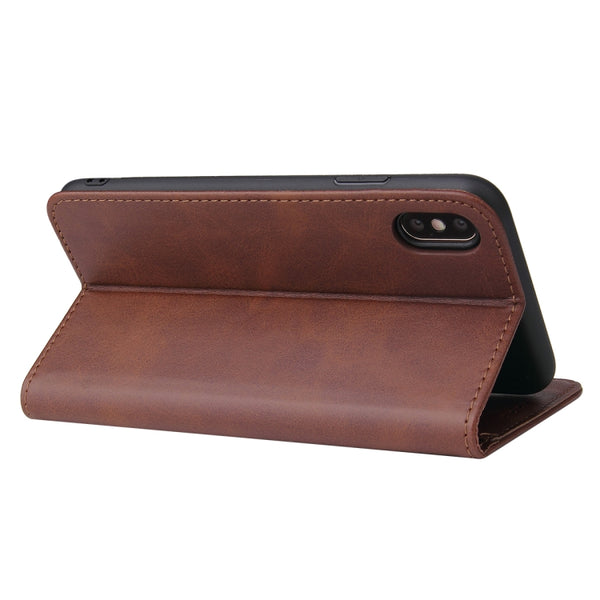 For iPhone X XS Calf Texture Magnetic Horizontal Flip Leather Case with Holder & Card Slot...(Brown)