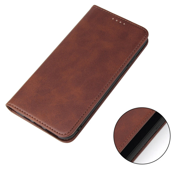 For iPhone X XS Calf Texture Magnetic Horizontal Flip Leather Case with Holder & Card Slot...(Brown)