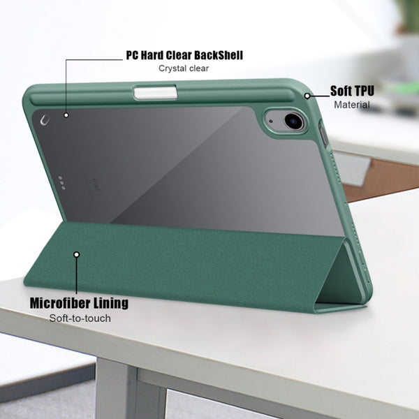 For iPad mini 6 Solid Color TPU Acrylic Horizontal Flip Leather Tablet Case with Thre...(Dark Green)
