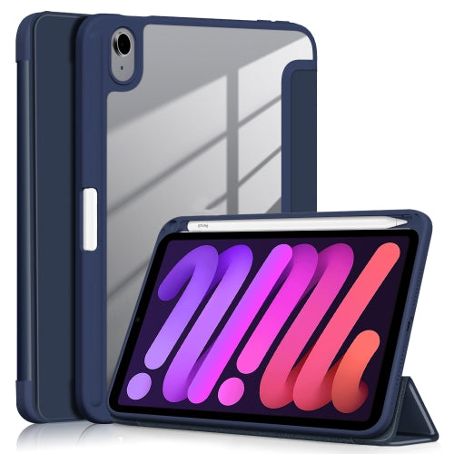 For iPad mini 6 Solid Color TPU Acrylic Horizontal Flip Leather Tablet Case with Three...(Dark Blue)