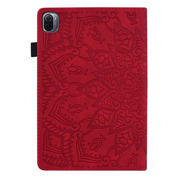 For Xiaomi Mi Pad 5 5 Pro Calf Pattern Double Folding Design Embossed Leather Case with Hold...(Red)