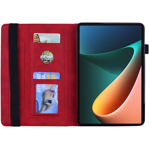 For Xiaomi Mi Pad 5 5 Pro Calf Pattern Double Folding Design Embossed Leather Case with Hold...(Red)