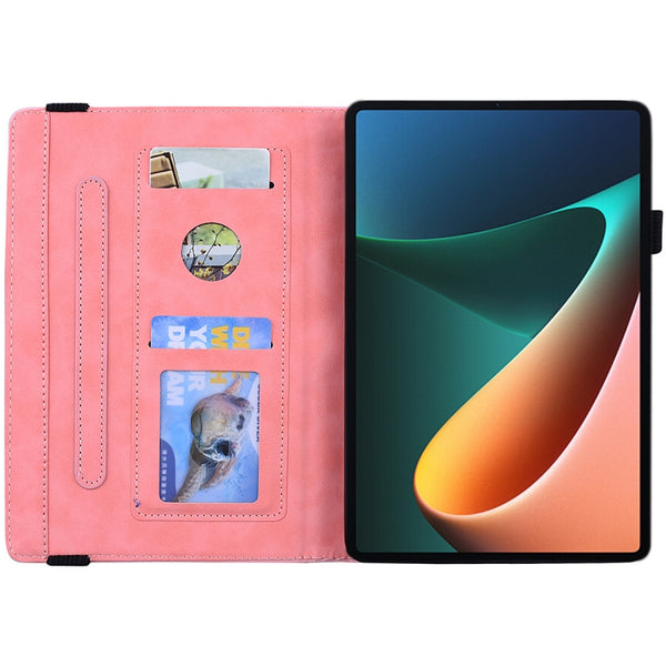 For Xiaomi Mi Pad 5 5 Pro Calf Pattern Double Folding Design Embossed Leather Case with Hol...(Pink)