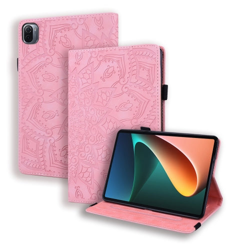 For Xiaomi Mi Pad 5 5 Pro Calf Pattern Double Folding Design Embossed Leather Case with Hol...(Pink)