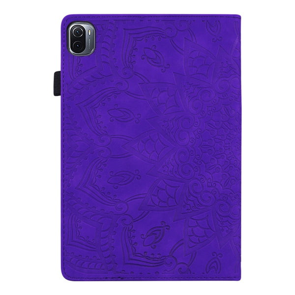 For Xiaomi Mi Pad 5 5 Pro Calf Pattern Double Folding Design Embossed Leather Case with H...(Purple)