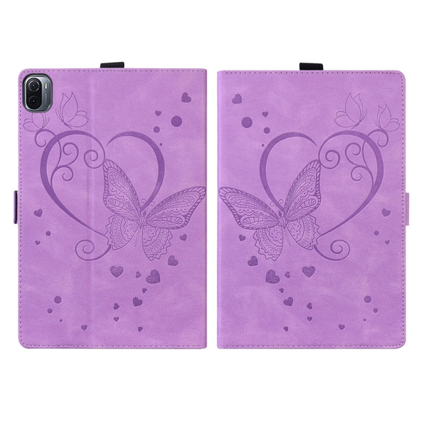 For Xiaomi Pad 5 Pad 5 Pro Love Butterfly Pattern Horizontal Flip Leather Case with Holde...(Purple)