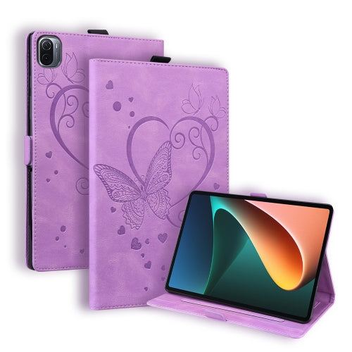 For Xiaomi Pad 5 Pad 5 Pro Love Butterfly Pattern Horizontal Flip Leather Case with Holde...(Purple)