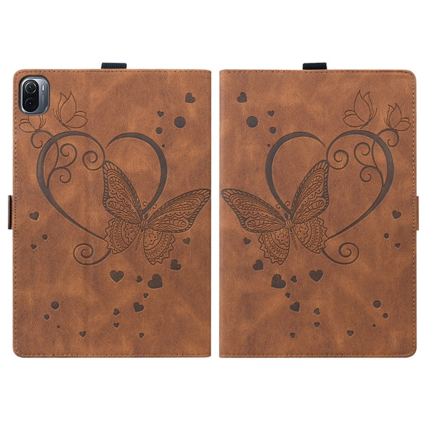 For Xiaomi Pad 5 Pad 5 Pro Love Butterfly Pattern Horizontal Flip Leather Case with Holder...(Brown)