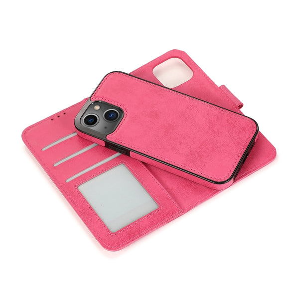 For iPhone 13 mini Retro 2 in 1 Detachable Magnetic Horizontal Flip TPU PU Leather Case...(Rose Red)
