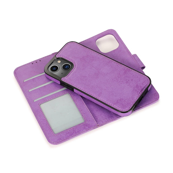 For iPhone 13 mini Retro 2 in 1 Detachable Magnetic Horizontal Flip TPU PU Leather Case w...(Purple)