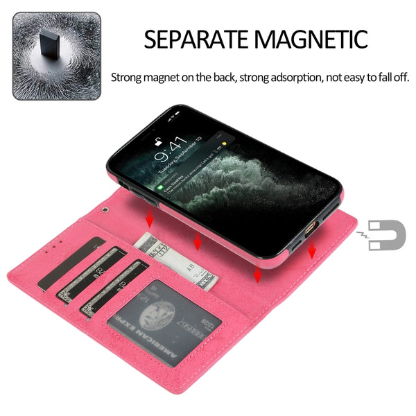 For iPhone 13 Pro Max Retro 2 in 1 Detachable Magnetic Horizontal Flip TPU PU Leather C...(Rose Red)