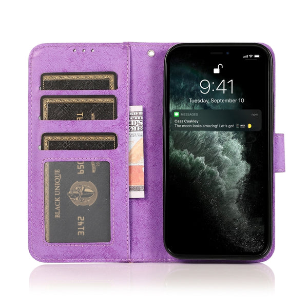 For iPhone 13 Pro Max Retro 2 in 1 Detachable Magnetic Horizontal Flip TPU PU Leather Cas...(Purple)