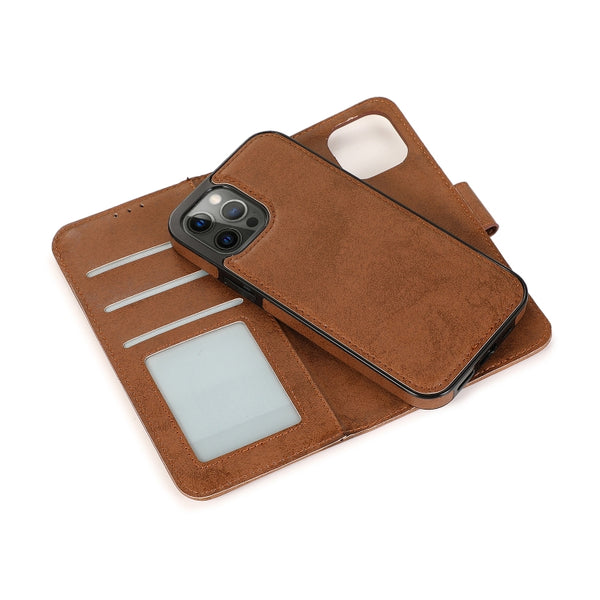 For iPhone 13 Pro Max Retro 2 in 1 Detachable Magnetic Horizontal Flip TPU PU Leather Case...(Brown)
