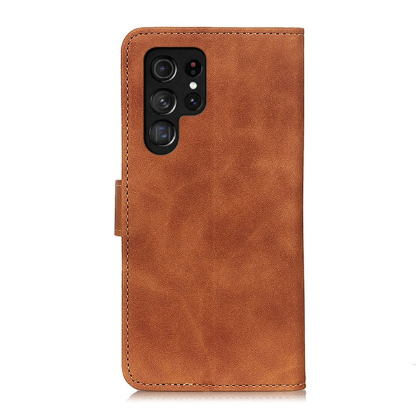 For Samsung Galaxy S22 Ultra 5G KHAZNEH Retro Texture PU TPU Horizontal Flip Leather Case ...(Brown)