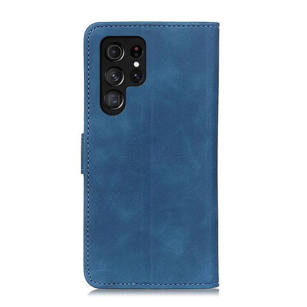 For Samsung Galaxy S22 Ultra 5G KHAZNEH Retro Texture PU TPU Horizontal Flip Leather Case w...(Blue)