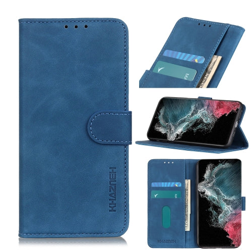 For Samsung Galaxy S22 Ultra 5G KHAZNEH Retro Texture PU TPU Horizontal Flip Leather Case w...(Blue)