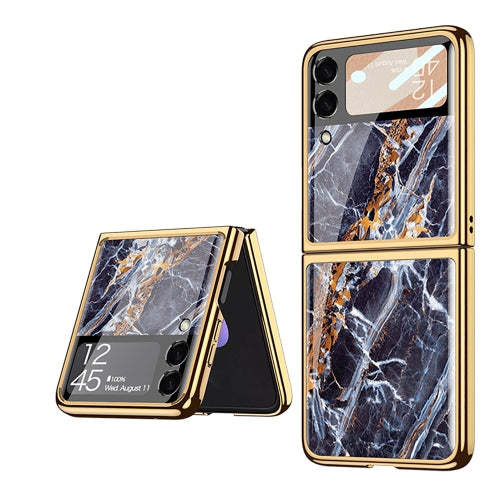 For Samsung Galaxy Z Flip3 5G GKK Marble Pattern Electroplating Glass Phone Case(Marble 03)