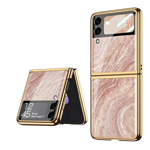 For Samsung Galaxy Z Flip3 5G GKK Marble Pattern Electroplating Glass Phone Case(Marble 06)